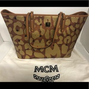 MCM Anya Leopard Print Top Zipper Bag